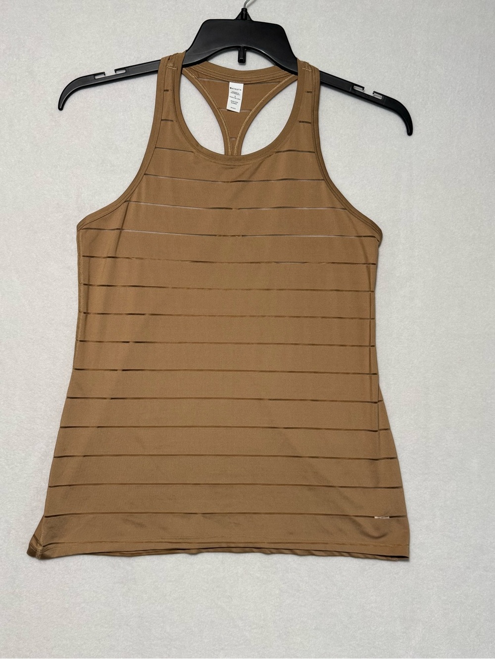Athleta Stripe Mesh High Neck Chi Tank Top Mocha Brown Women Sz S
